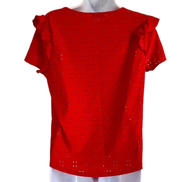 Ava James Red Short Sleeve Eyelet Top Ruffle Sleeves Women's Medium NEW - Picture 6 of 9